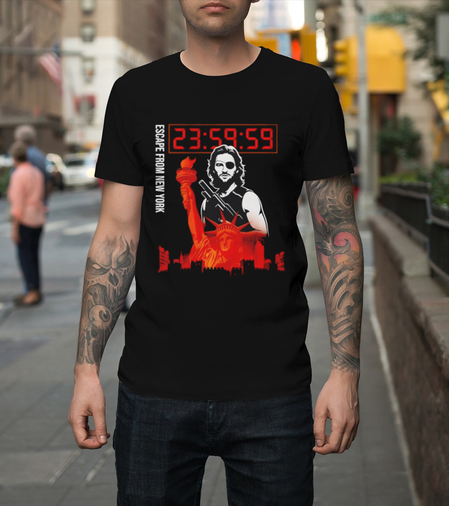 Escape From New York Snake Plissken With Statue Of Liberty And Countdown T-Shirt