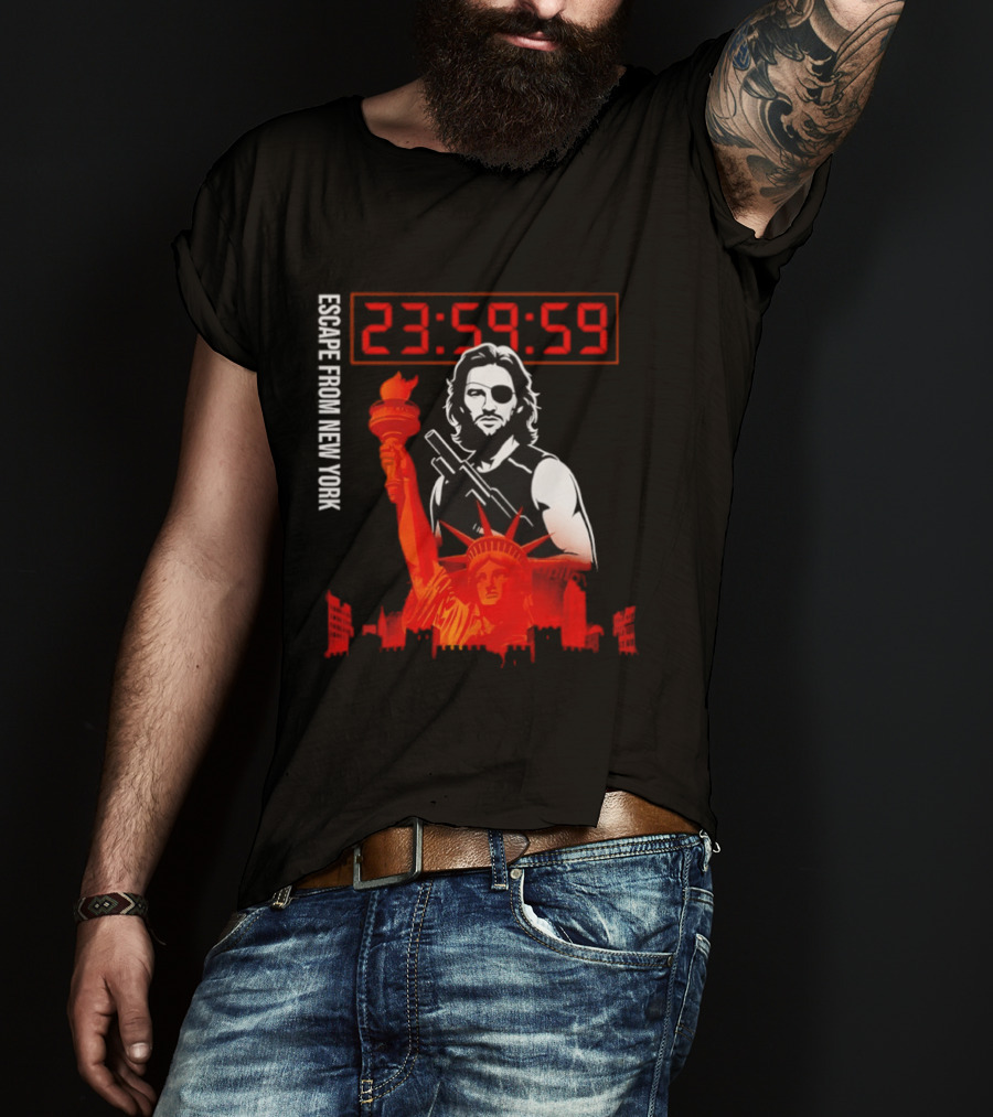 Escape From New York Snake Plissken With Statue Of Liberty And Countdown T-Shirt