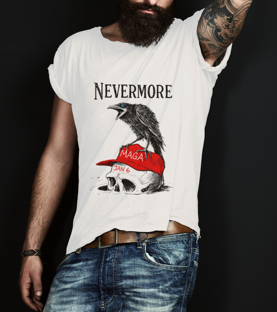 Nevermore Crow Maga January 6 Red Hat Skull T-Shirt