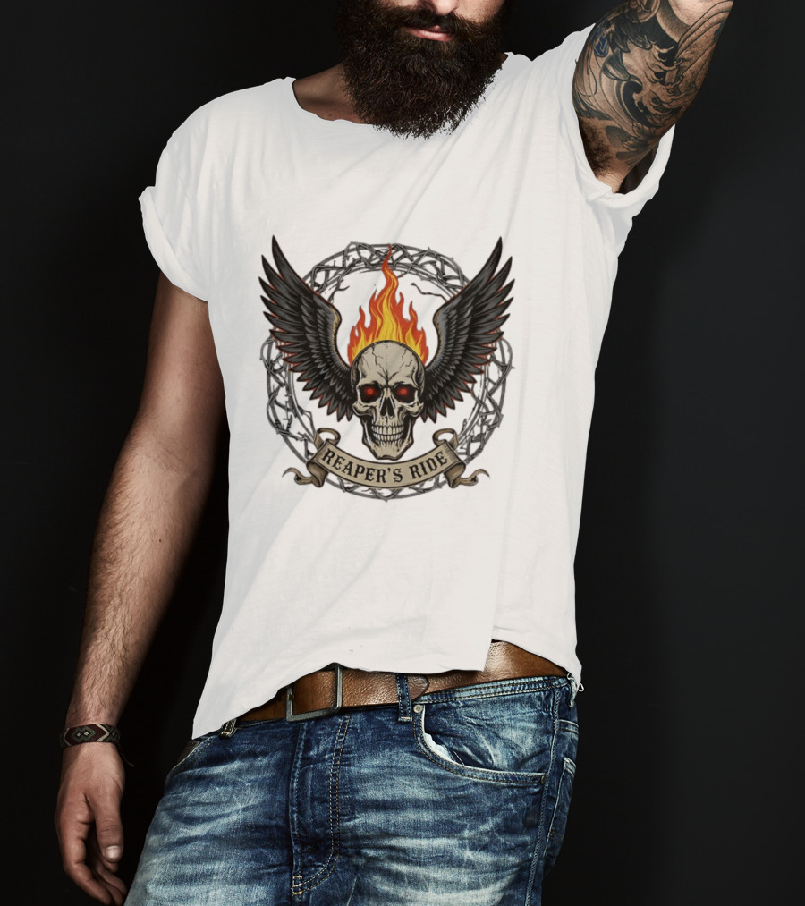 Flaming Skull With Wings Reaper's Ride T-Shirt