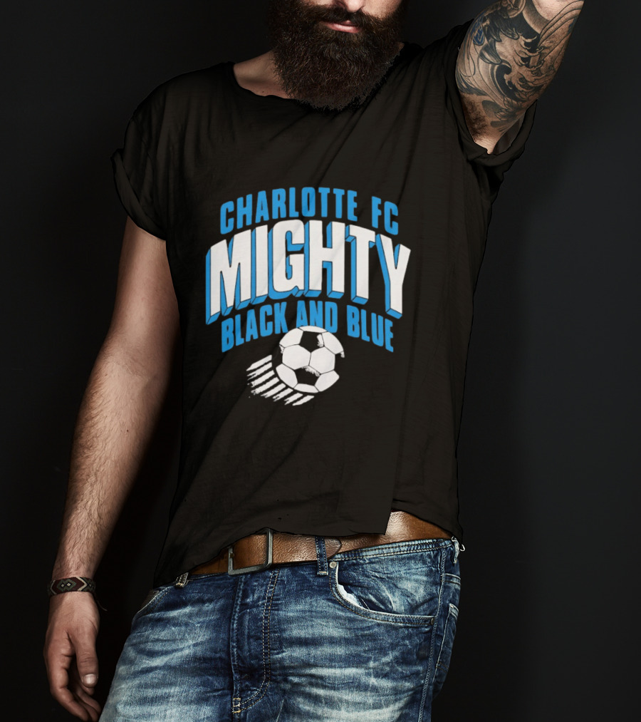 Charlotte FC Mighty Black And Blue Soccer Ball Momentum T-Shirt