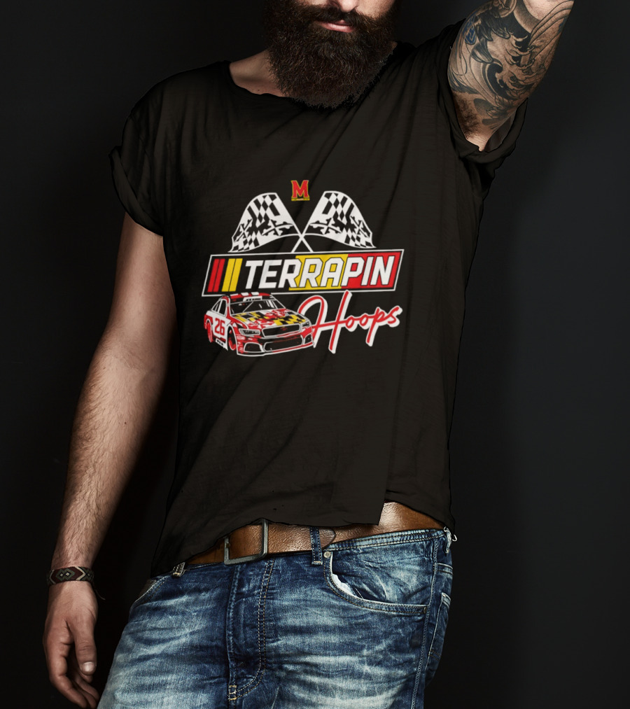 Terrapin Hoops Maryland Racing Car Checkered Flags T-Shirt