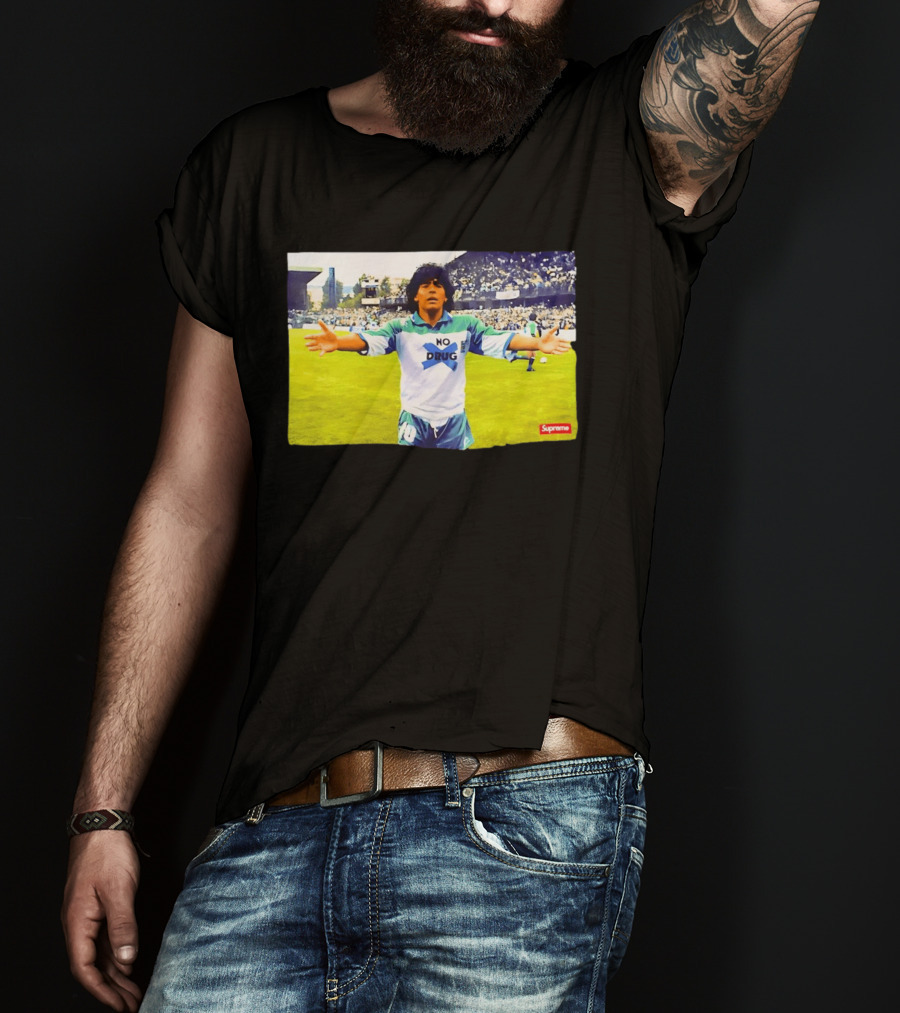 Supreme Diego Maradona No Drug Soccer Legend Iconic Image T-Shirt