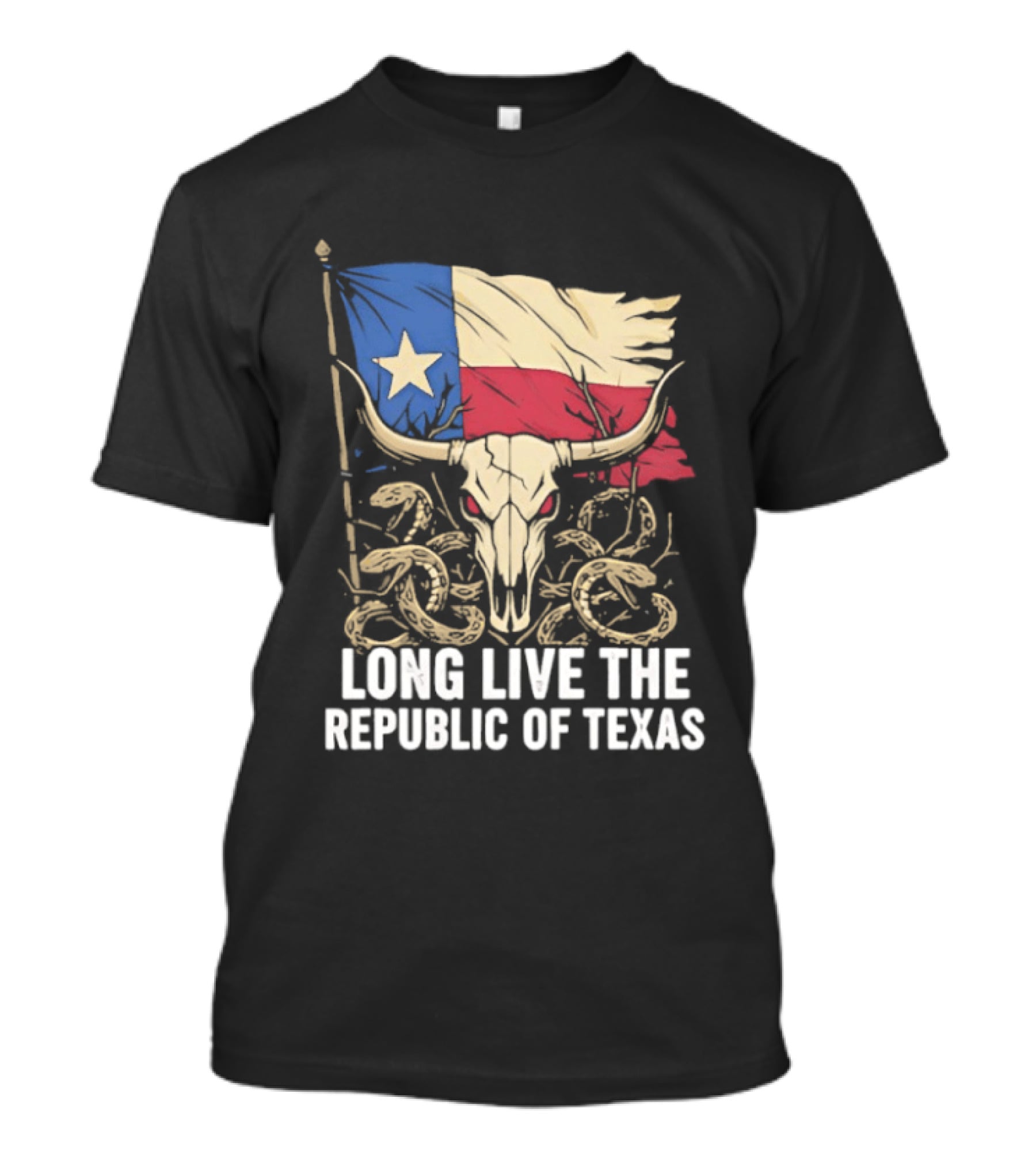 Texas Flag Skull With Snake Long Live The Republic Of Texas T-Shirt