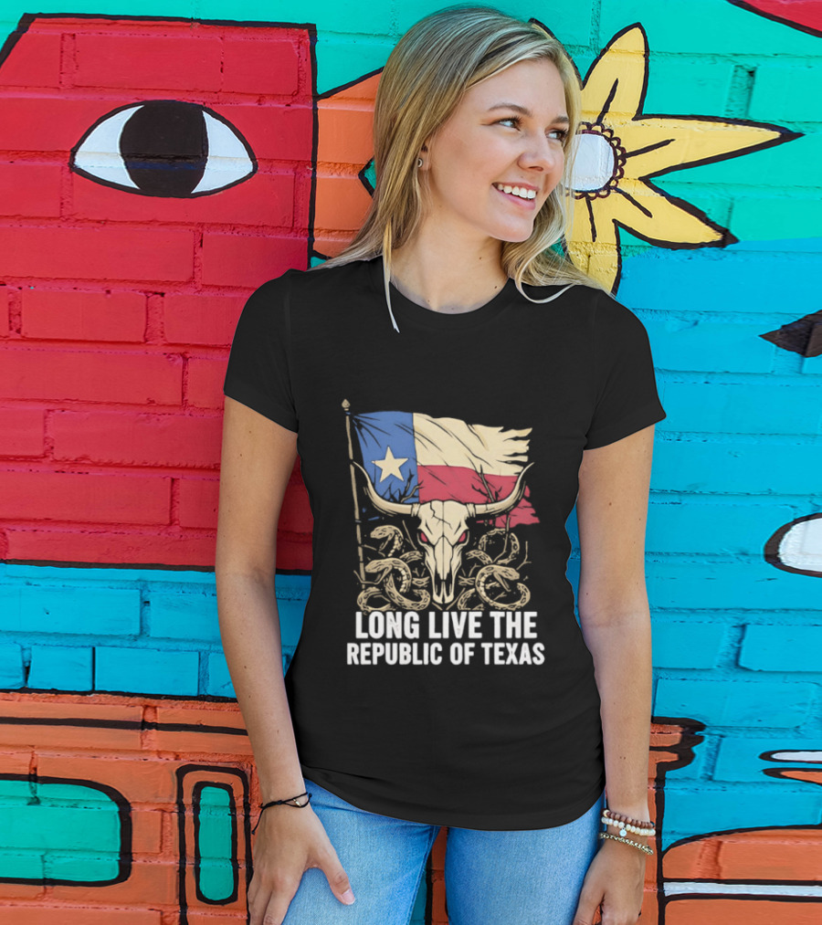 Texas Flag Skull With Snake Long Live The Republic Of Texas T-Shirt