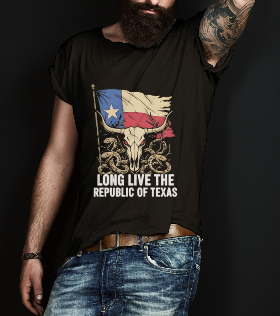 Texas Flag Skull With Snake Long Live The Republic Of Texas T-Shirt