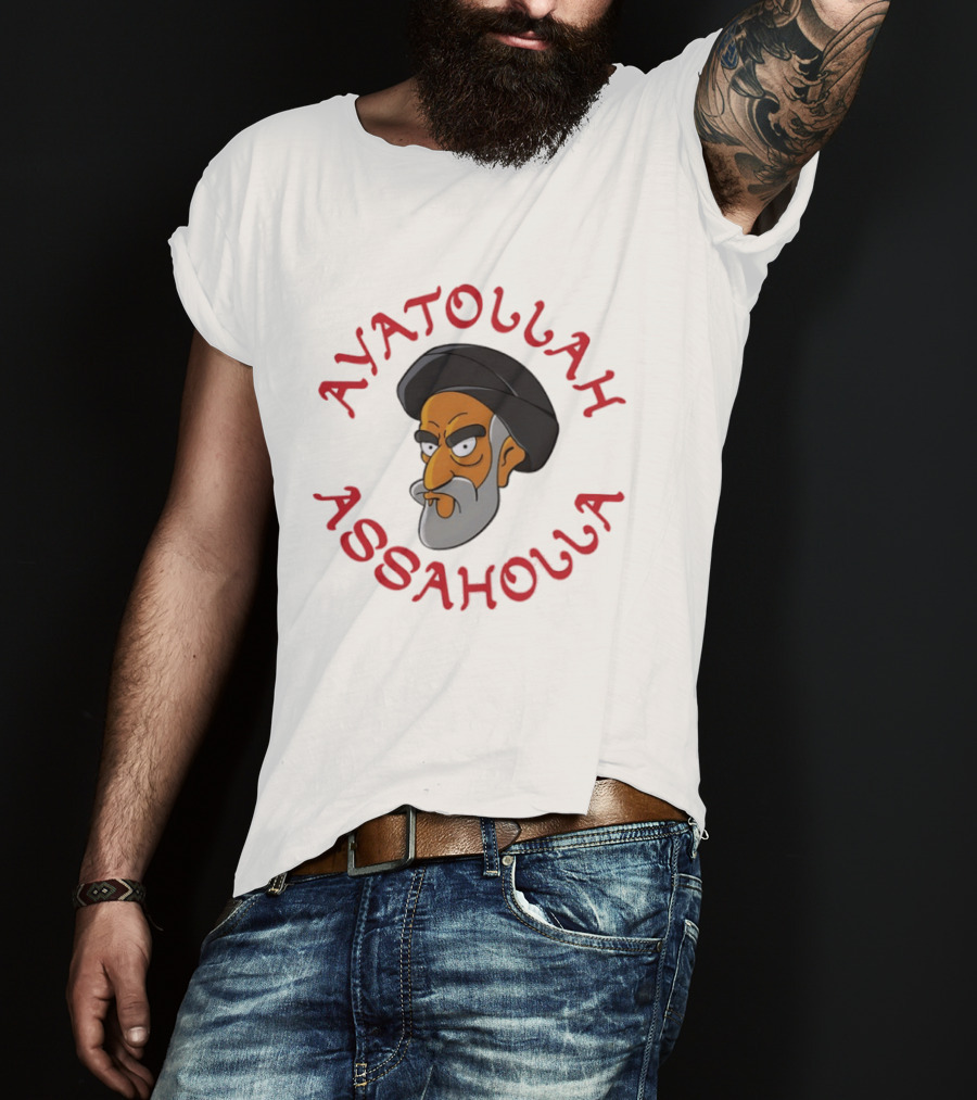 Ayatollah Asaholla Cartoon Face With Text In Red T-Shirt