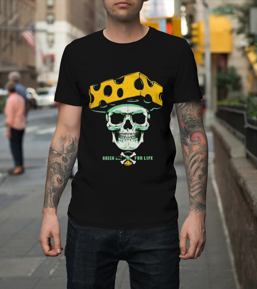 Green Bay Packers For Life Skull Cheesehead T-Shirt