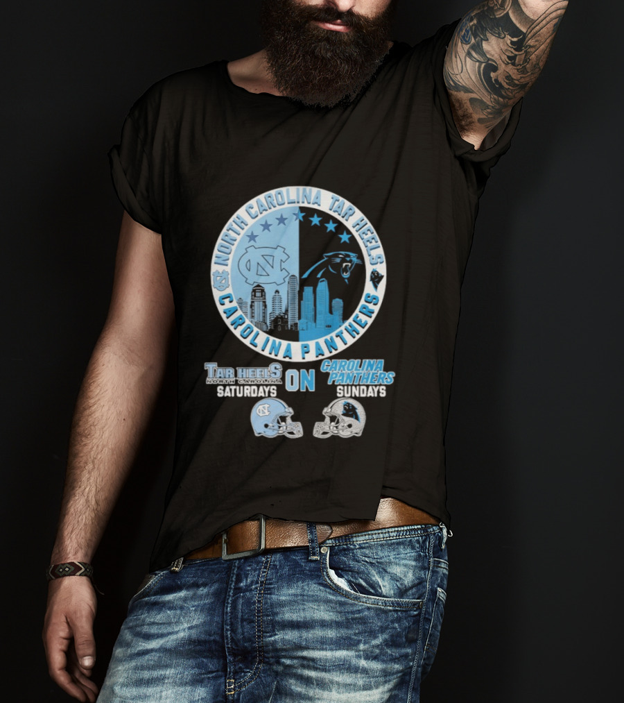 North Carolina Tar Heels Saturdays Carolina Panthers Sundays Helmet Mashup T-Shirt