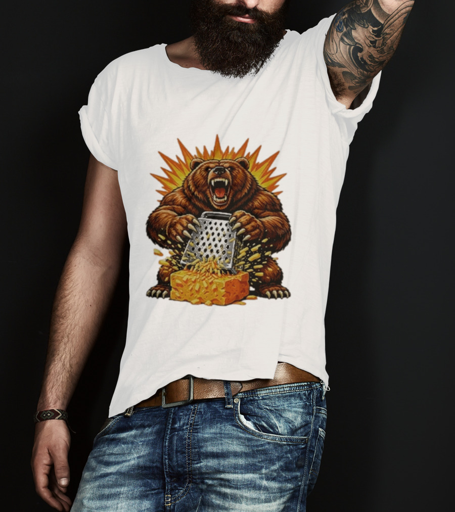 Angry Bear Grating Cheese Grater Hater Explosive Roaring Beast T-Shirt