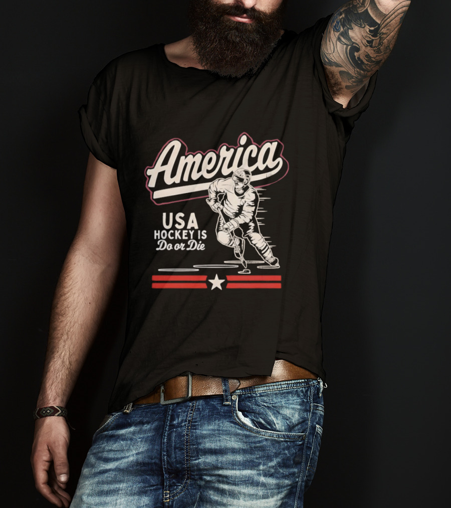America USA Hockey Is Do Or Die Hockey Player Red White Star Stripes T-Shirt