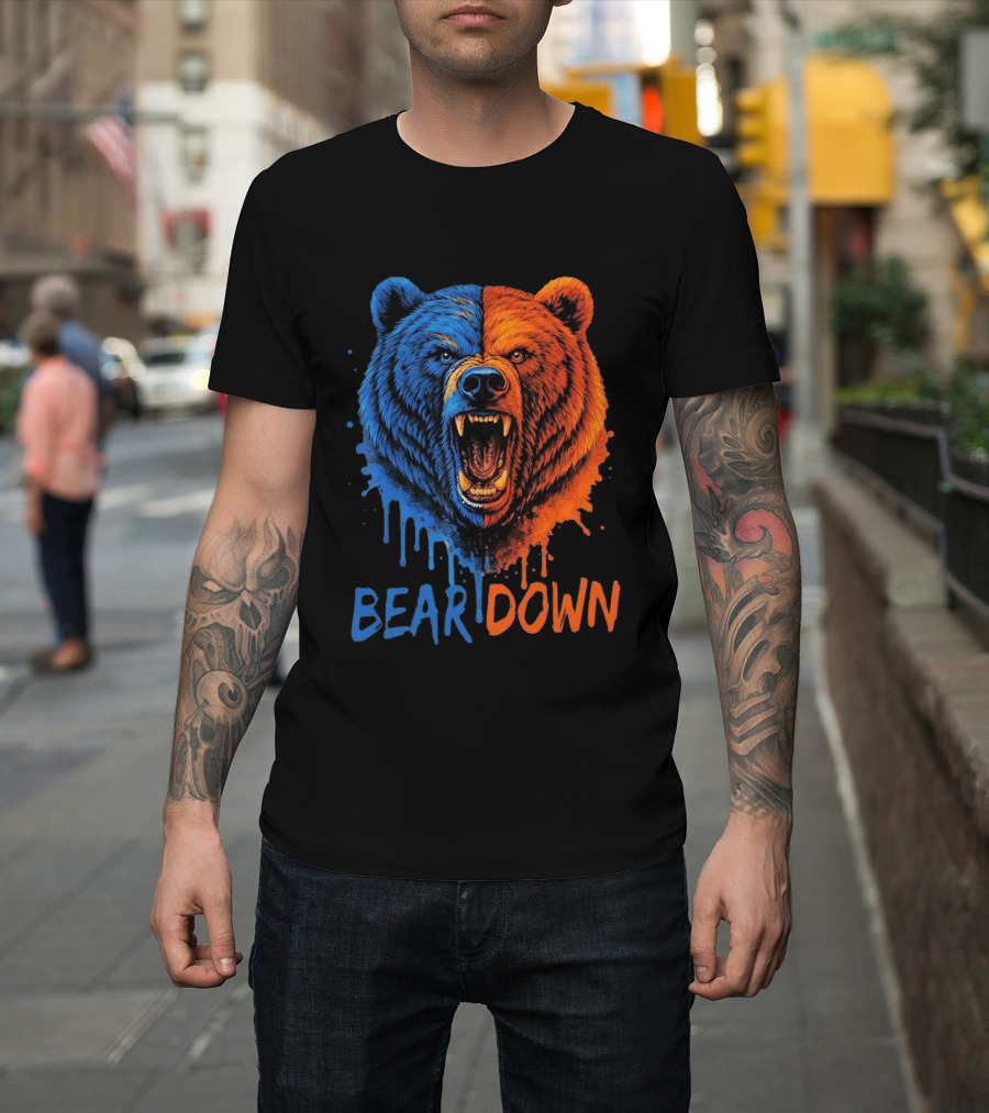 Bear Down Good Better Best Fierce Blue And Orange Bear Face T-Shirt
