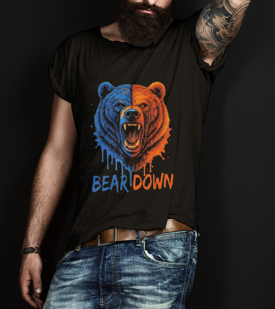 Bear Down Good Better Best Fierce Blue And Orange Bear Face T-Shirt