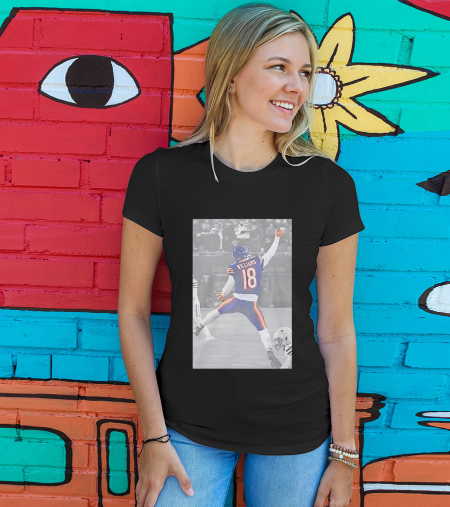 Caleb Williams Iconic Jumpman Football Moment Number 18 Blue And Orange T-Shirt