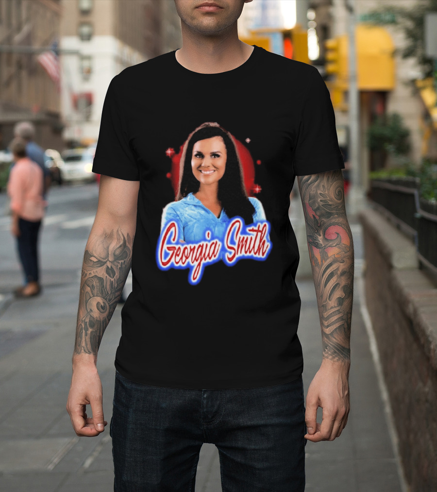 Georgia Smith Blue Top Red T-Shirt