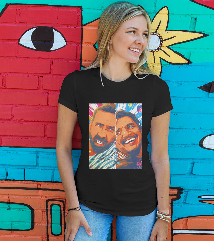 Pedro Pascal Nicolas Cage Colorful Retro Pop Art Face Off T-Shirt