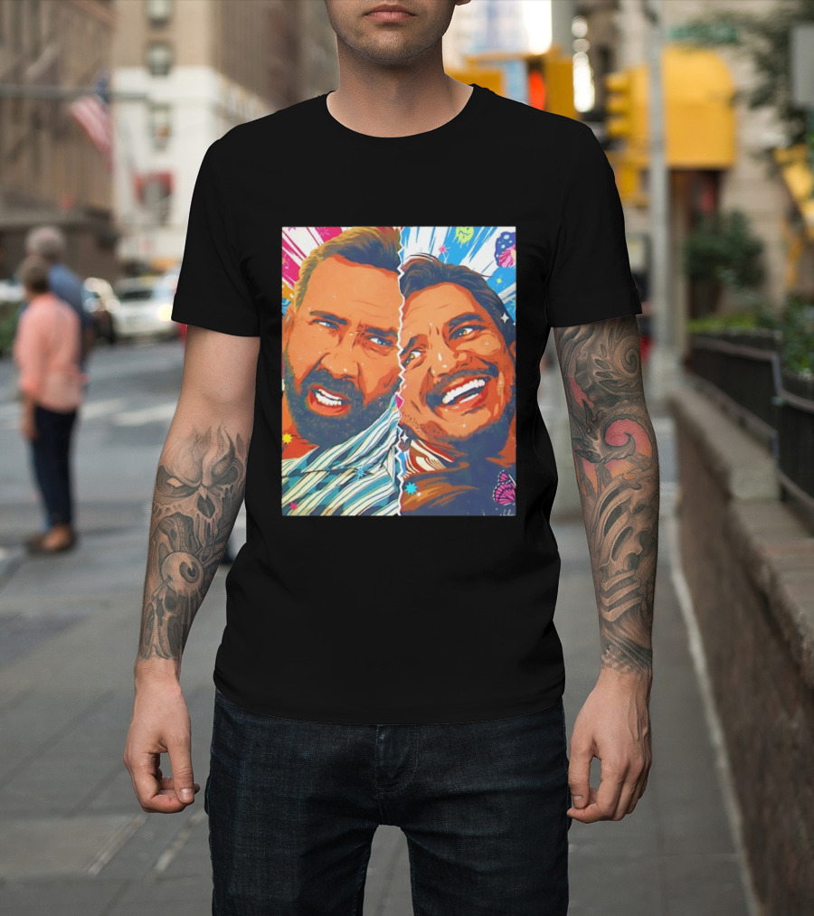Pedro Pascal Nicolas Cage Colorful Retro Pop Art Face Off T-Shirt