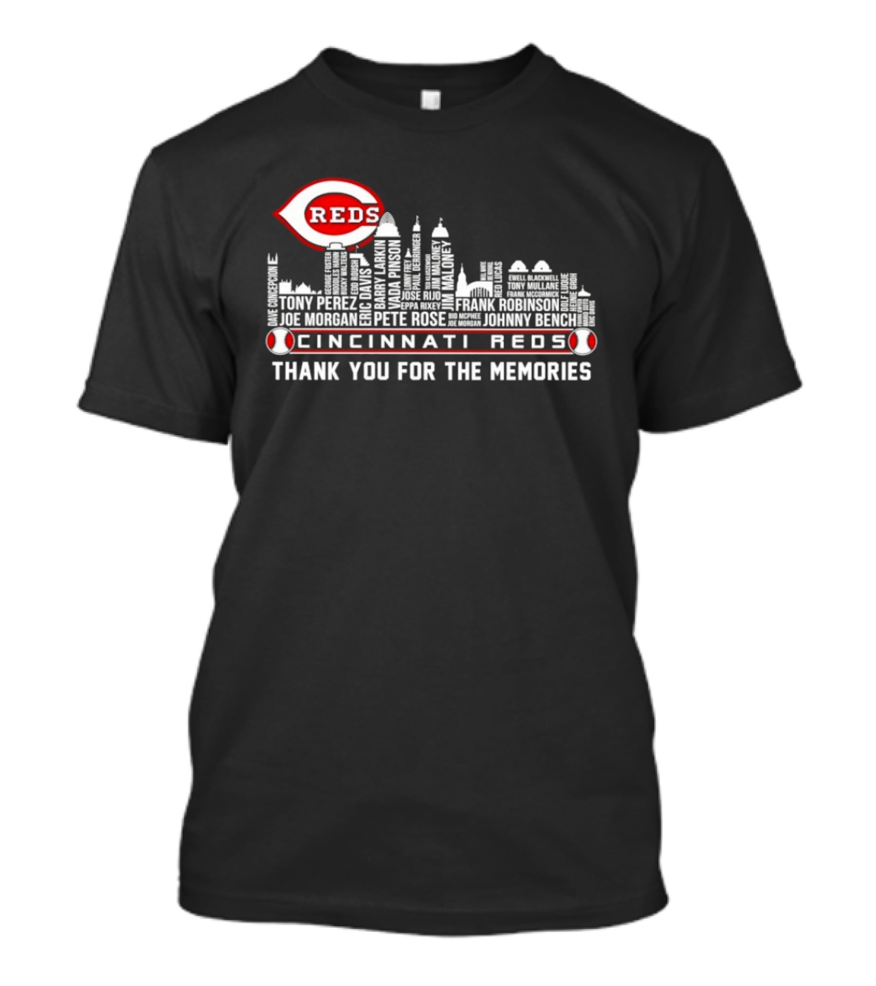 Cincinnati Reds Skyline City Tony Perez Frank Robinson Johnny Bench Thank You For The Memories T-Shirt
