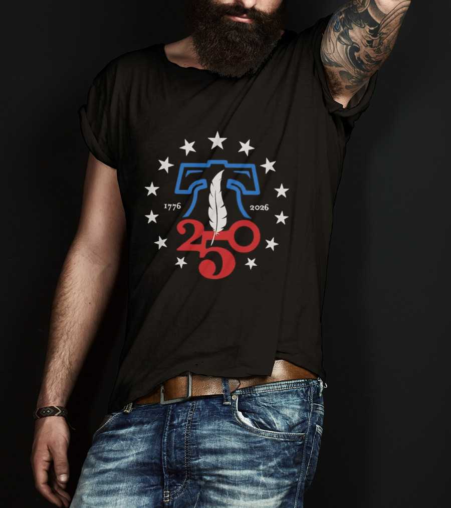 Bicentennial 250th Liberty Bell 1776 2026 Stars Feather T-Shirt