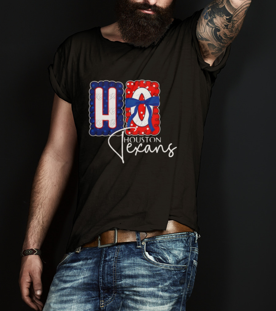 Houston Texans Football HOU Blue Red Bow T-Shirt