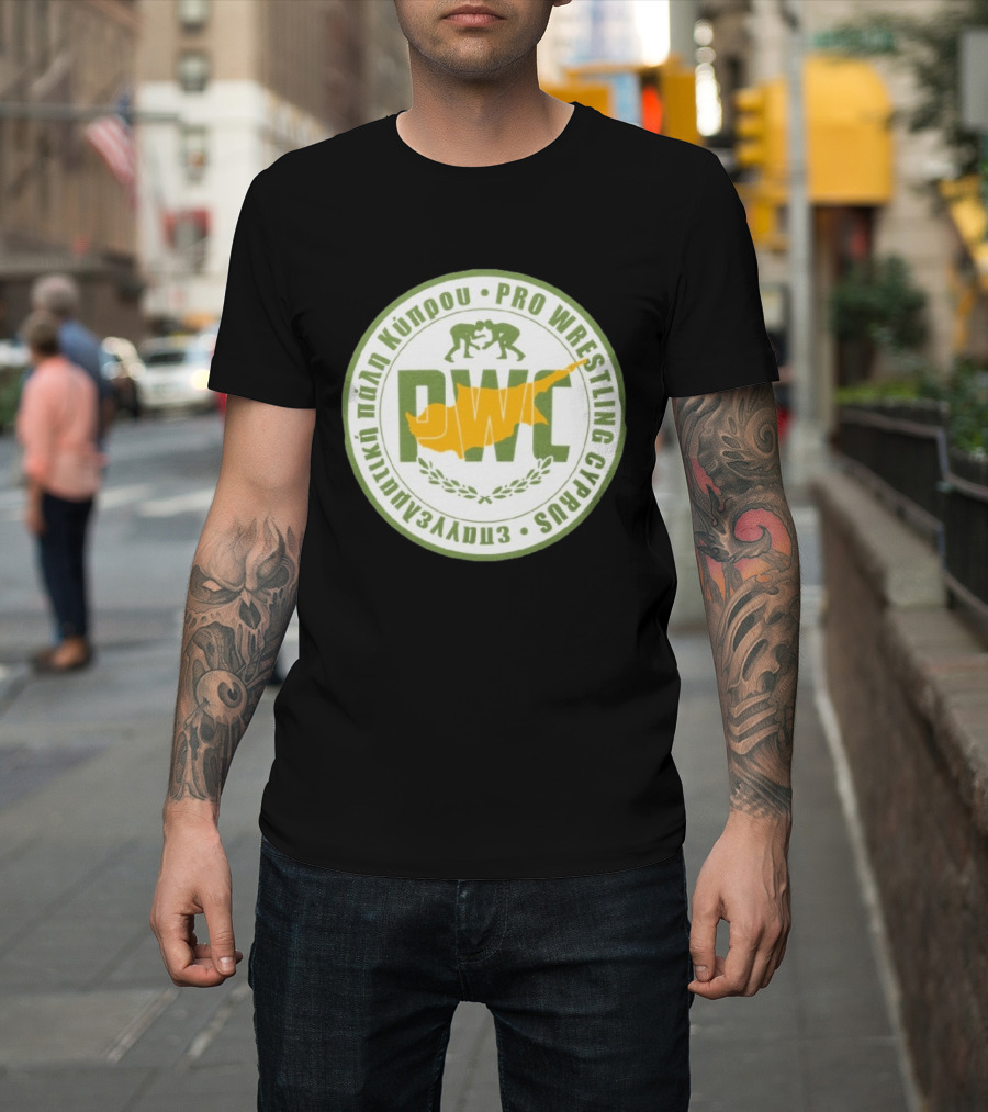 Pro Wrestling Cyprus Grappling Emblem With PWC And Cyprus Map T-Shirt