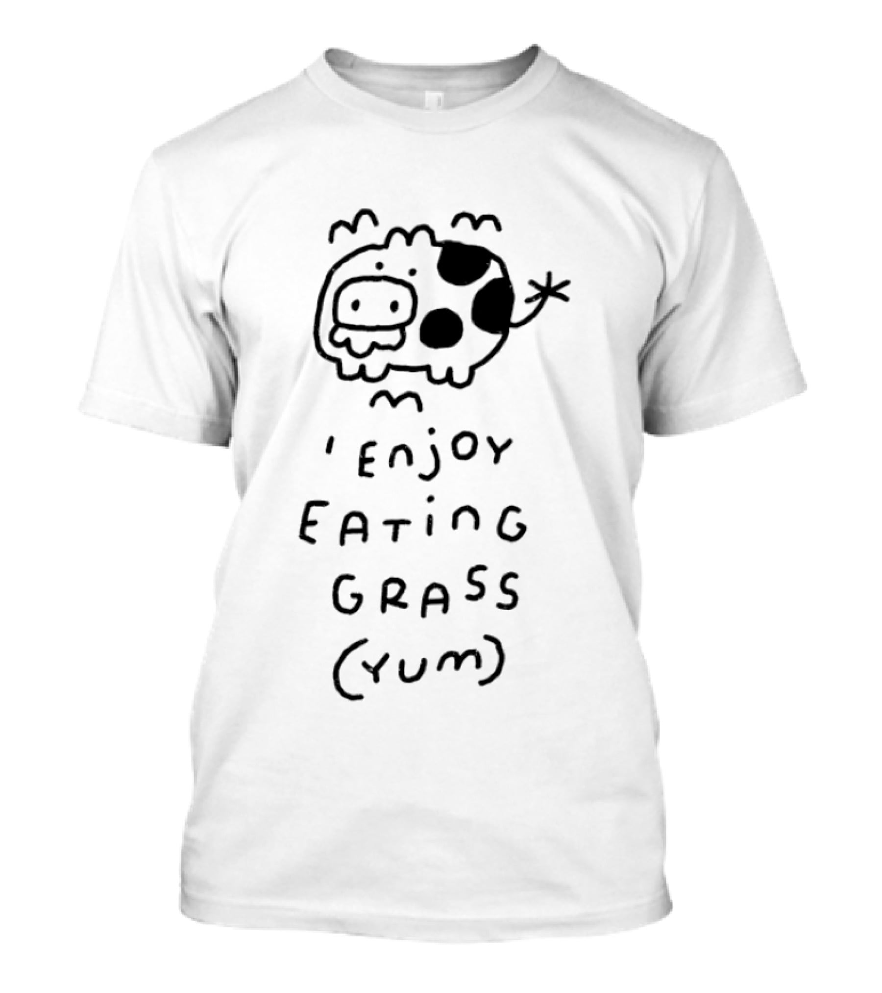 Cute Cow Enjoy Eating Grass Yum Text Cow Pattern Fun Phrase T-Shirt
