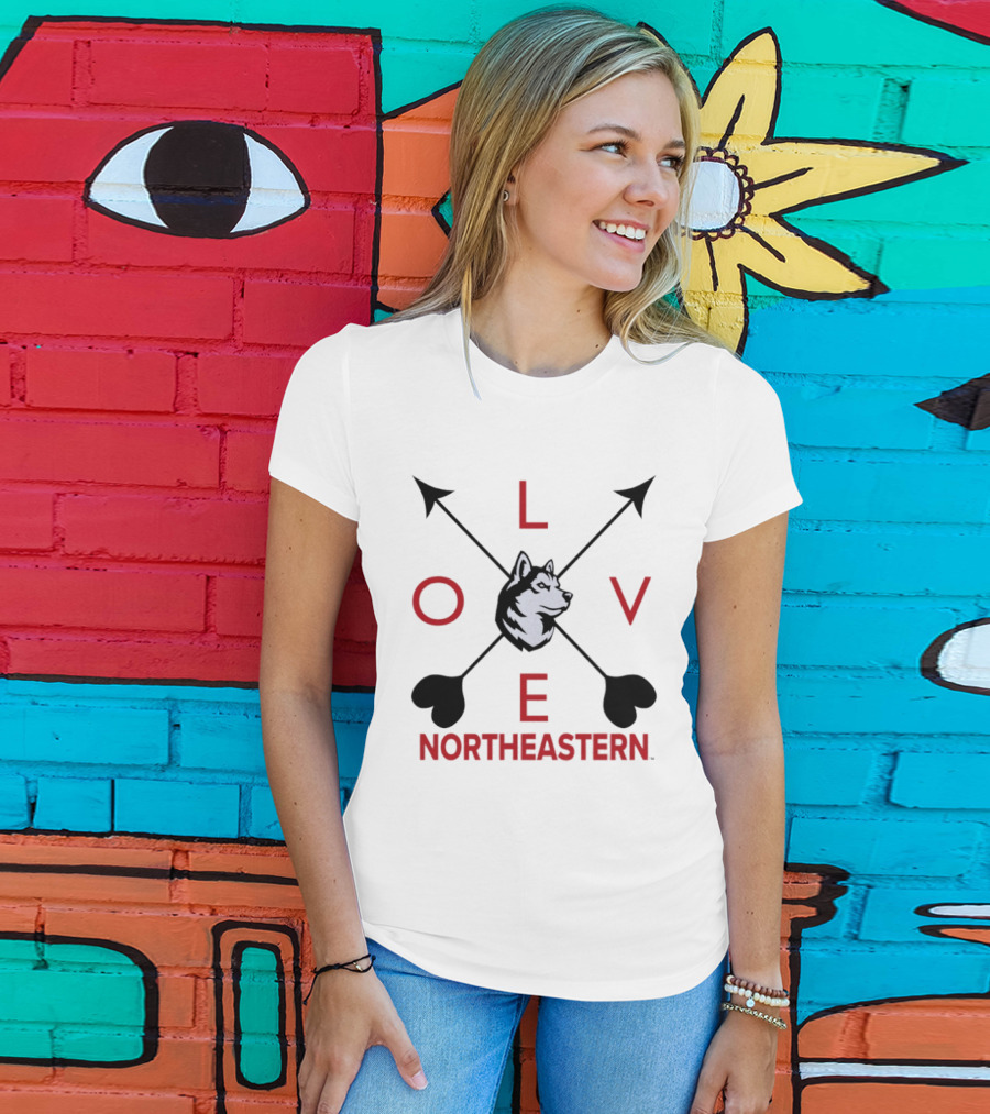 Northeastern Huskies Love Arrows Valentine's Day Gray Pullover T-Shirt