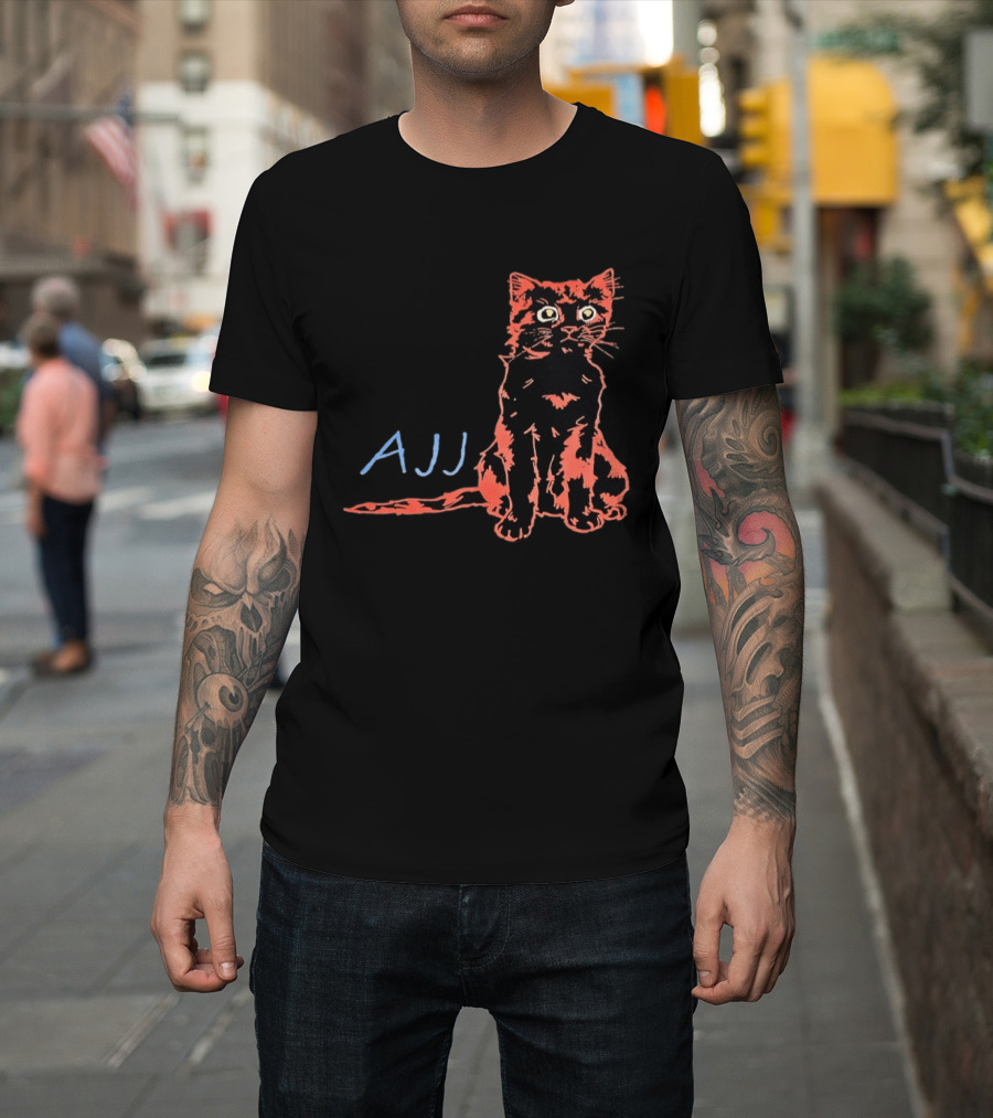 AJJ Cat Vibrant Cartoon Rock Band Merchandise T-Shirt
