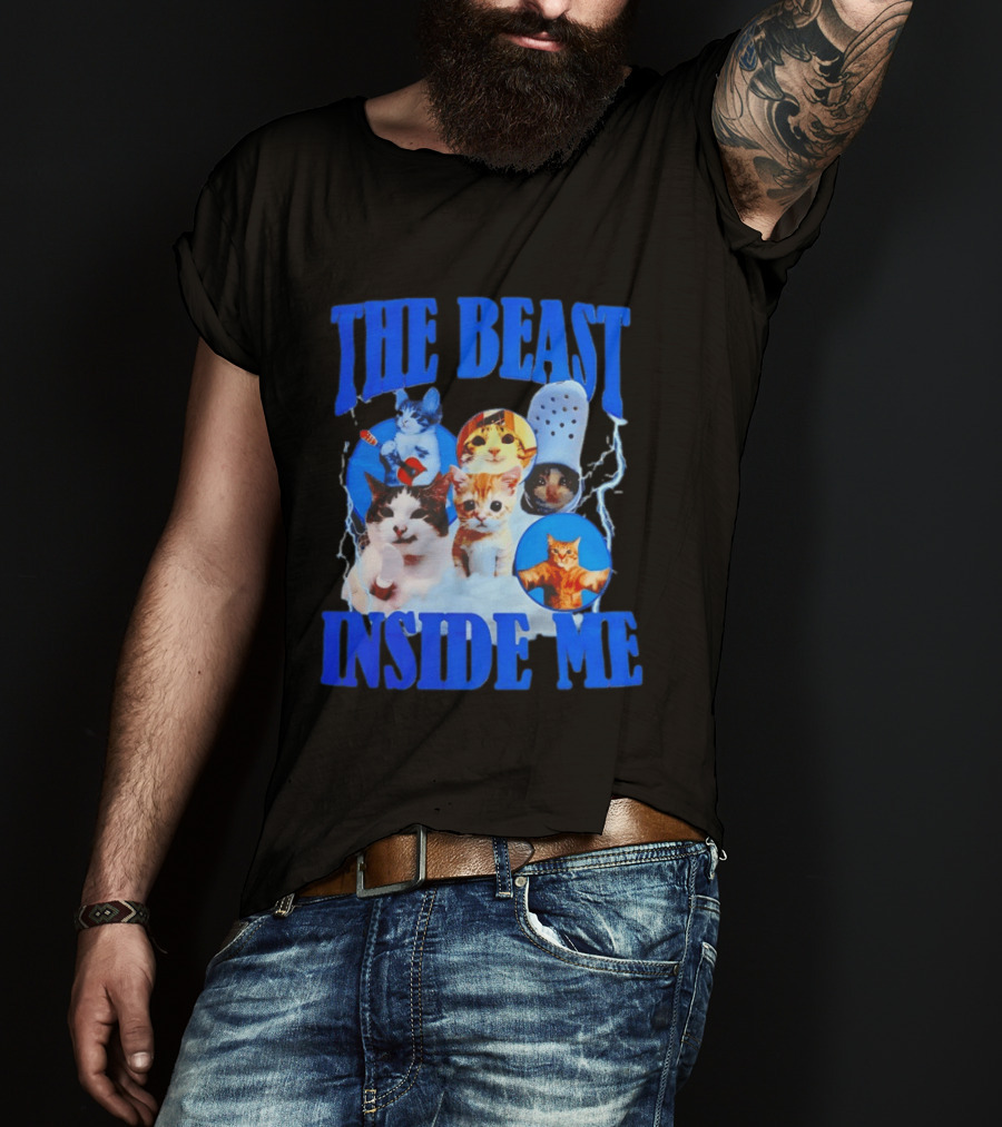 The Beast Inside Me Cat Collage With Blue Electric Accents T-Shirt
