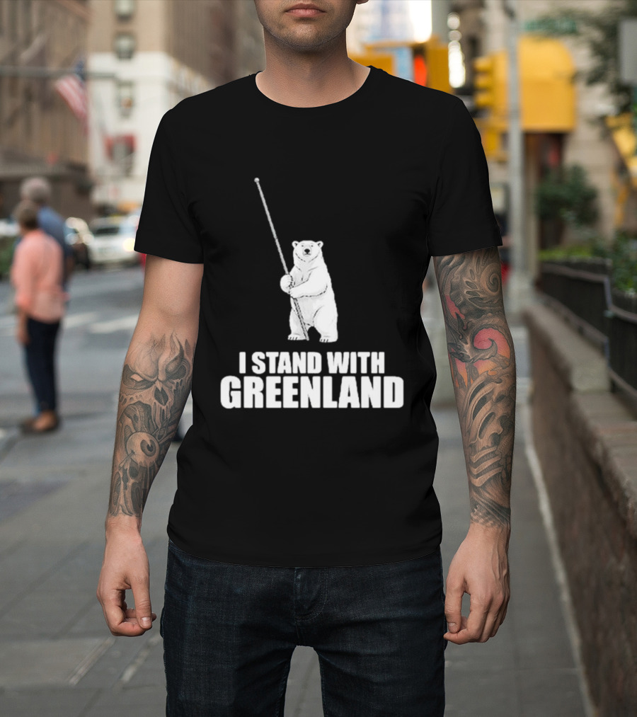 I Stand With Greenland Polar Bear Holding Staff T-Shirt