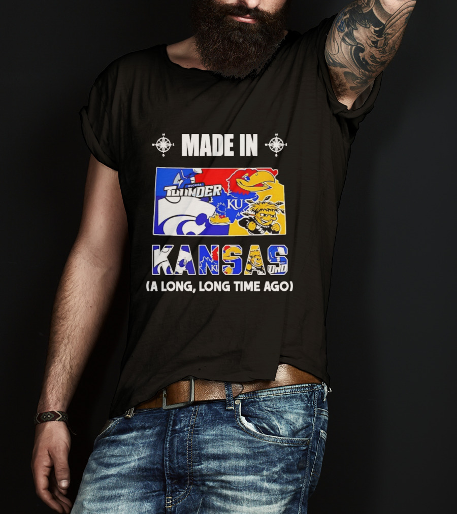 Made In Kansas Long Time Ago Wichita Thunder KU Wildcats Jayhawks Mashup T-Shirt