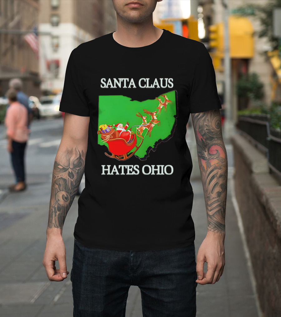 Santa Claus Hates Ohio Christmas Reindeer Sleigh Ohio State Buckeyes T-Shirt