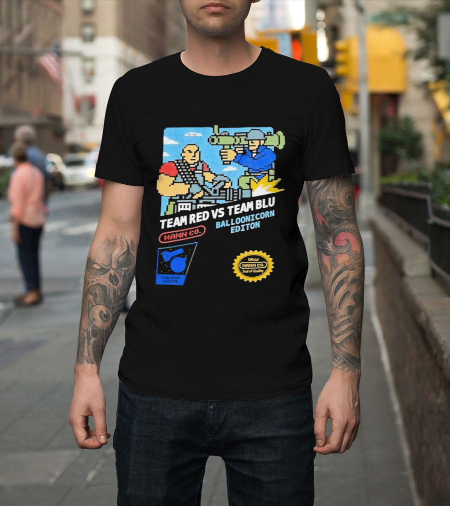 Team Red Vs Team Blu Balloonicorn Edition Mann Co. T-Shirt