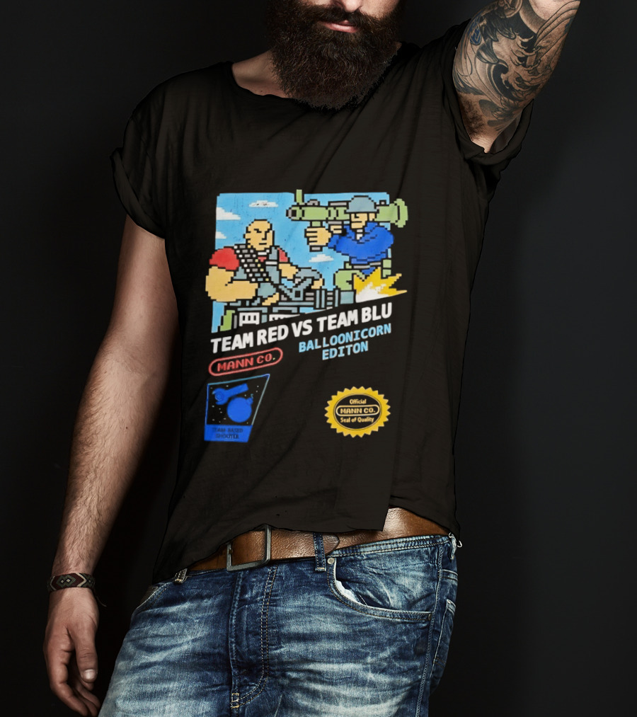 Team Red Vs Team Blu Balloonicorn Edition Mann Co. T-Shirt