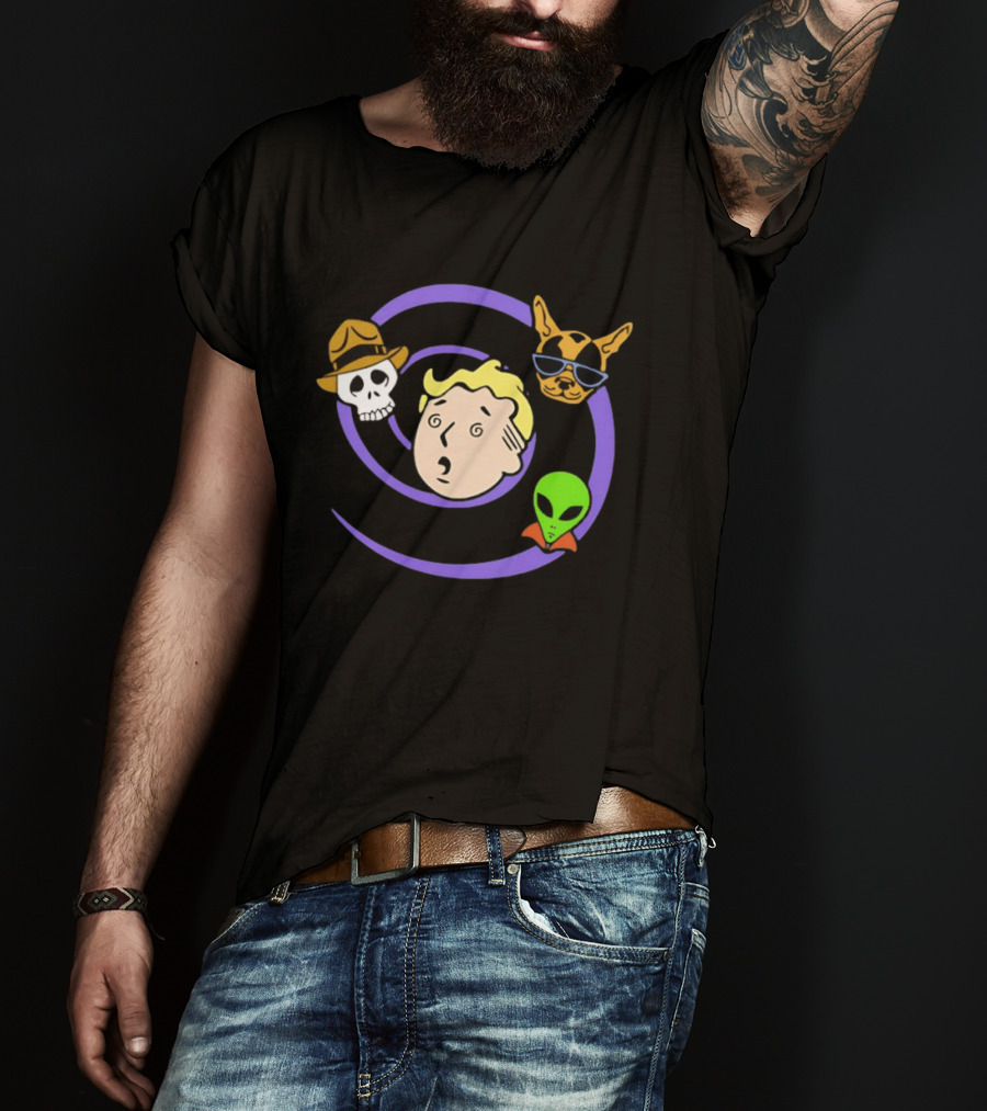 Vault Boy Wild Wasteland Skull Alien Dog T-Shirt