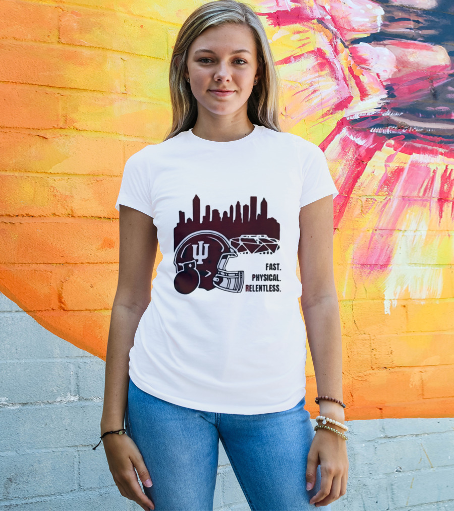 Indiana Hoosiers Helmet City Skyline Fast Physical Relentless T-Shirt