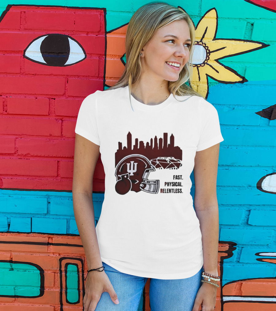 Indiana Hoosiers Helmet City Skyline Fast Physical Relentless T-Shirt