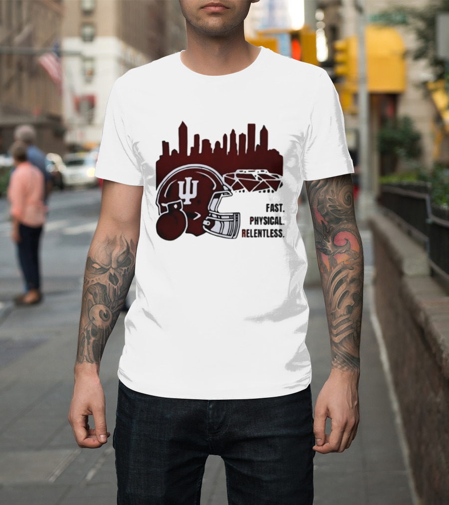 Indiana Hoosiers Helmet City Skyline Fast Physical Relentless T-Shirt