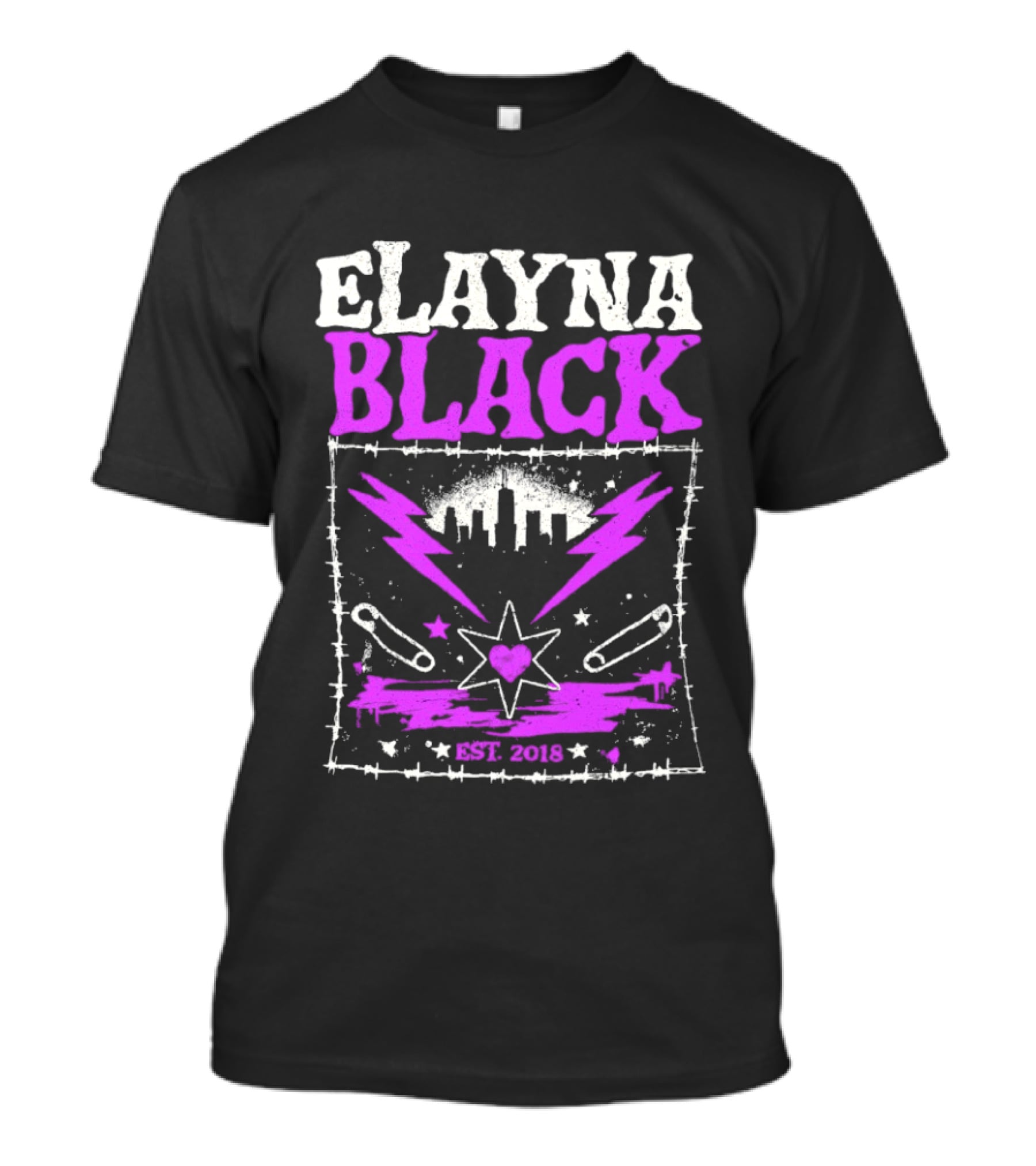 Elayna Black Heart Star Lightning Est 2018 T-Shirt