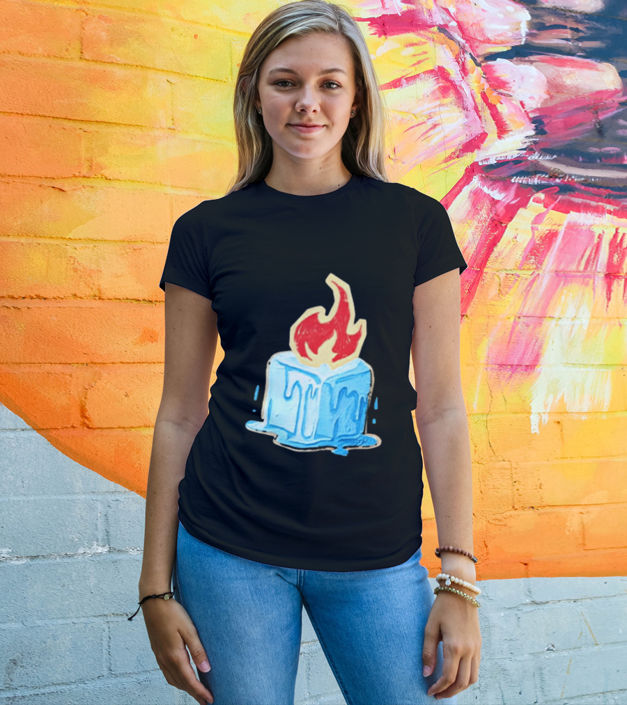 Melting Ice Cube Red Flame Emblem: Subtle Anti ICE Concept T-Shirt