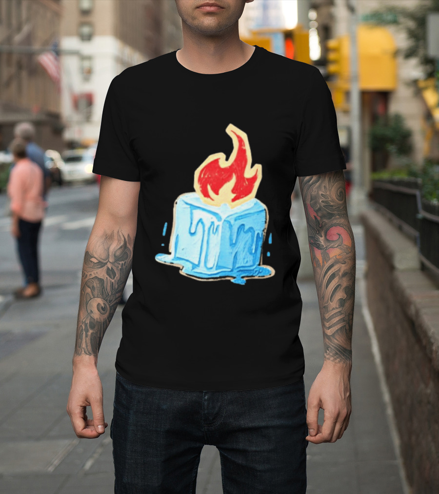 Melting Ice Cube Red Flame Emblem: Subtle Anti ICE Concept T-Shirt