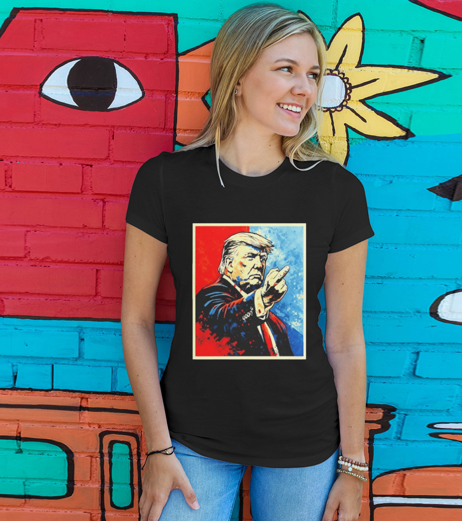 Trump 2026 Meme Middle Finger Red Blue Pop T-Shirt