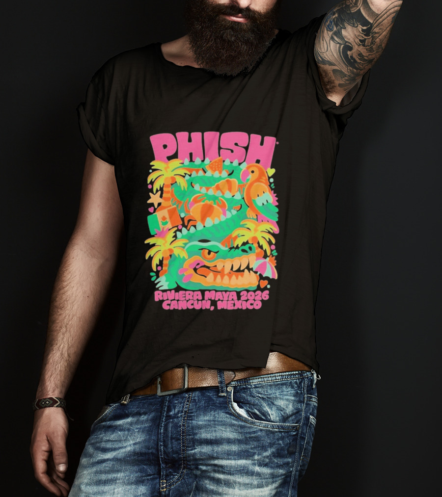 Phish Riviera Maya 2026 Cancun Mexico Gator And Parrot Tropical Vibes T-Shirt