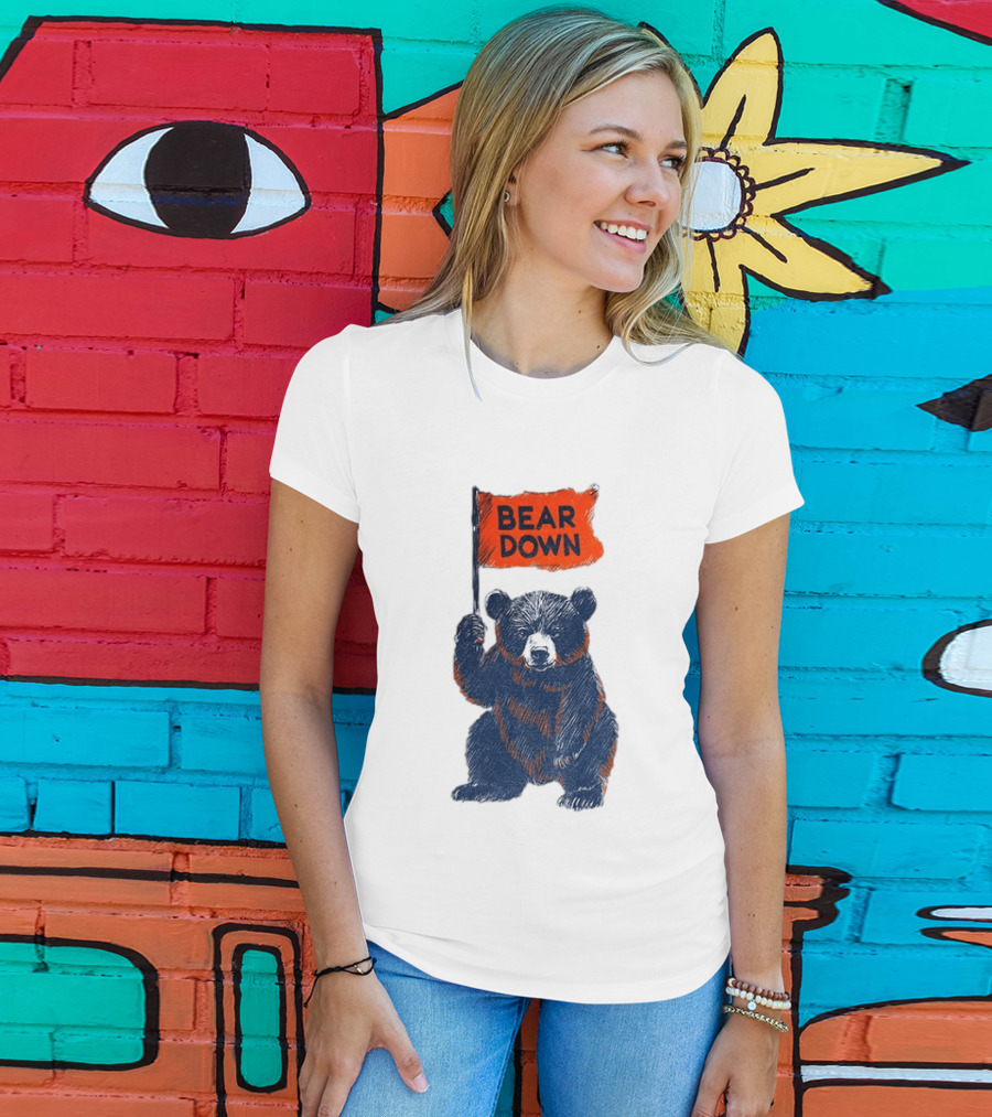 Bear Holding Bear Down Flag Chicago Bears Football 2026 T-Shirt