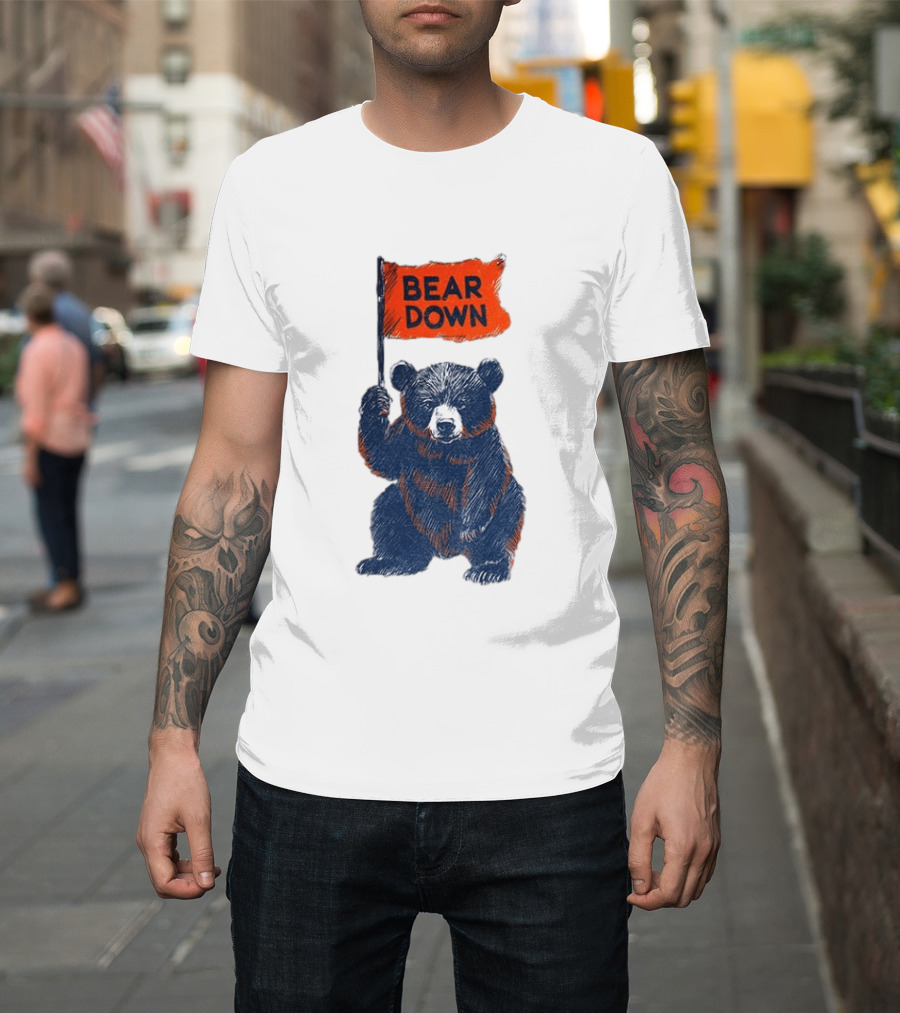 Bear Holding Bear Down Flag Chicago Bears Football 2026 T-Shirt
