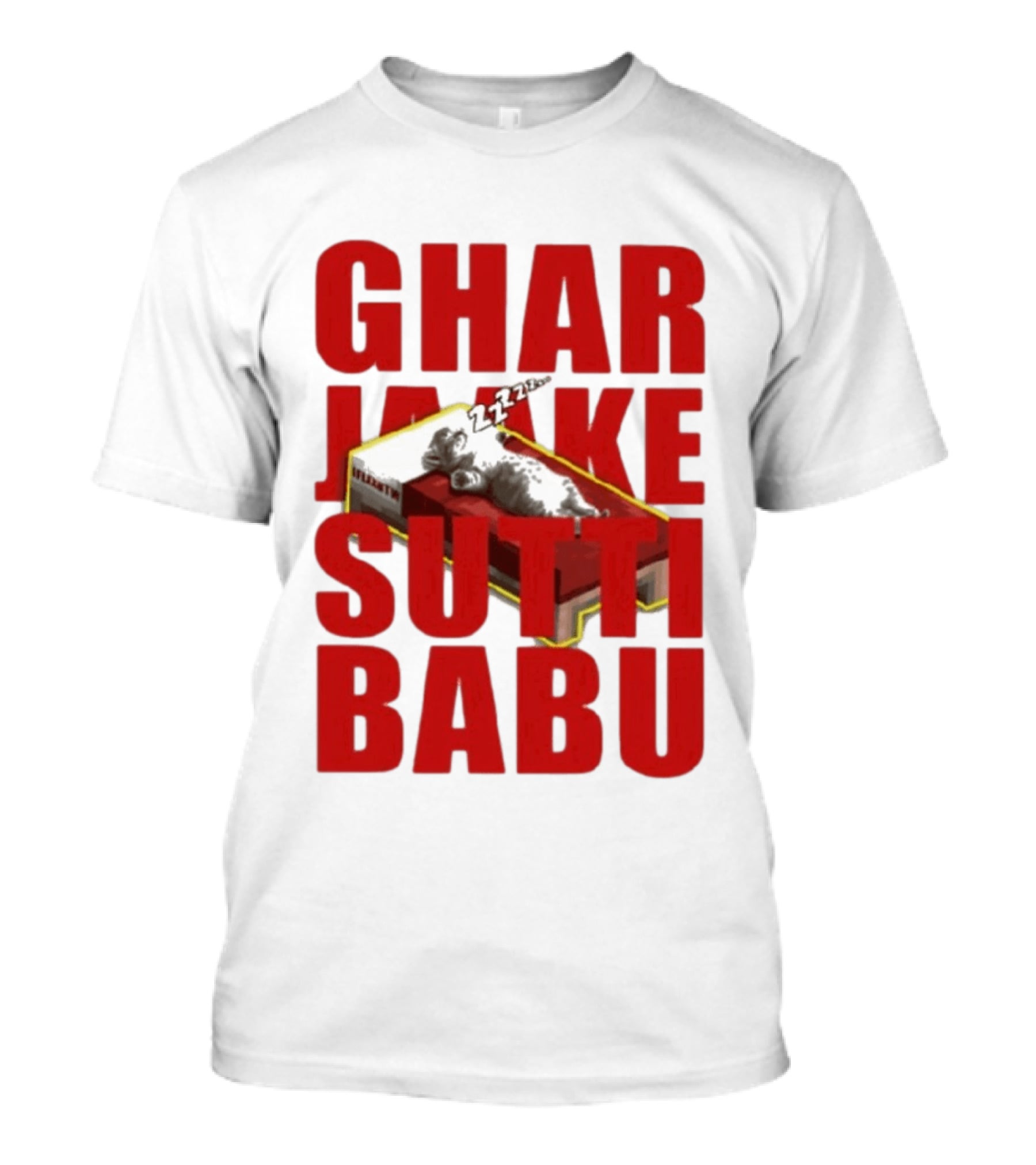 Ghar Jaake Sutti Babu Sleeping Cat On Bed ZZZ T-Shirt