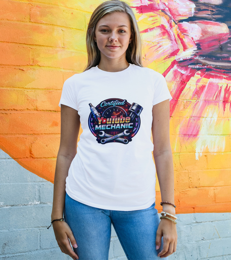 Certified YouTube Mechanic Spark Plug Wrench Piston RPM T-Shirt