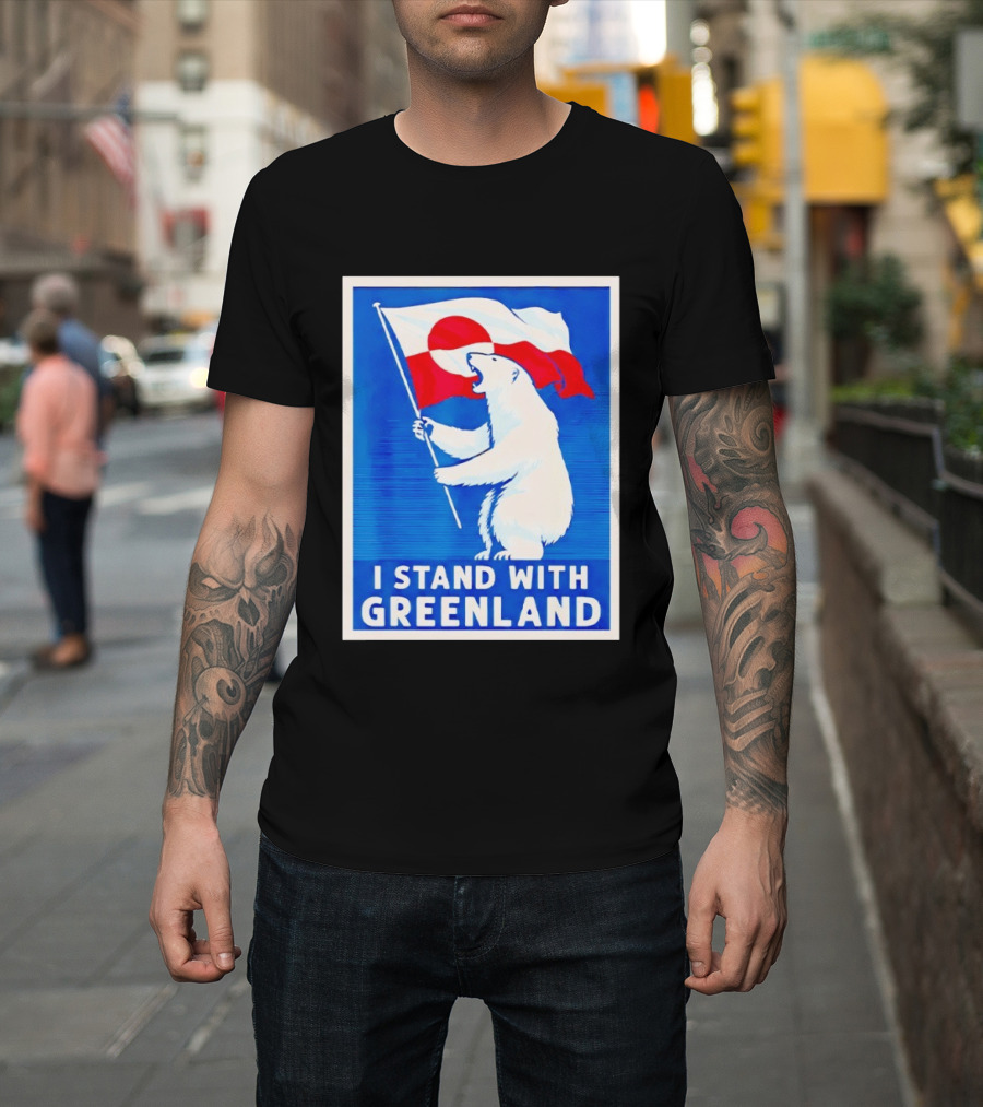 I Stand With Greenland Polar Bear Flag White Bear T-Shirt
