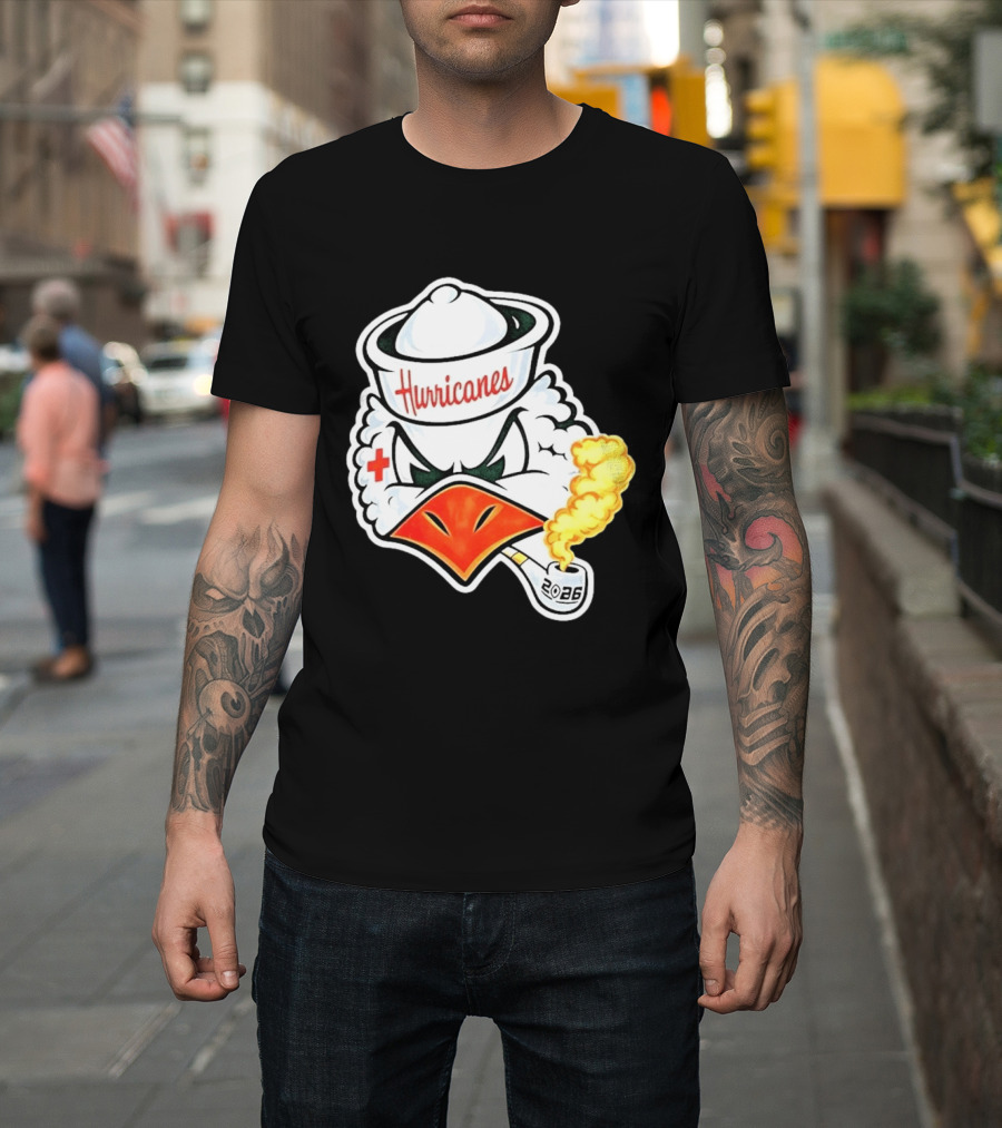 Miami Hurricanes Sebastian Mascot 2026 Pipe Gold Smoke T-Shirt