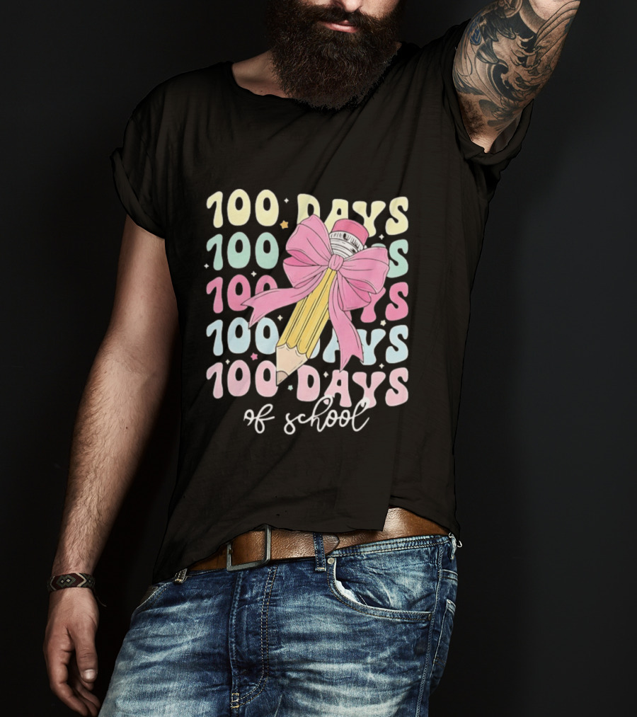 100 Days Of School Pink Bow Pencil Celebration T-Shirt